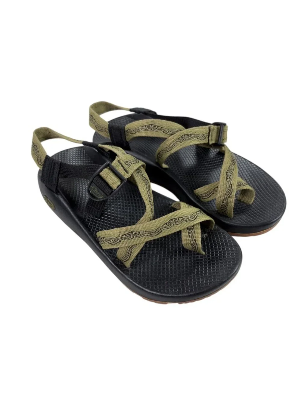 Chaco Sandals Toe Loop Strappy Hiking Shoes Mens Size 9 Geometric Olive